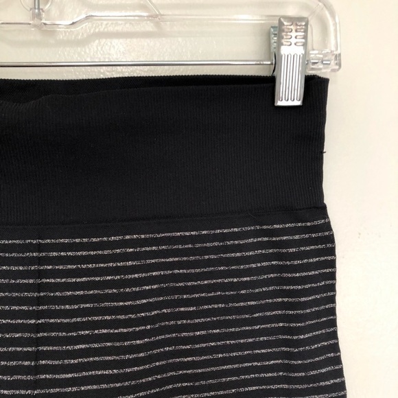 Athleta Shimmer Stripe Tights Leggings Black Silver Medium - Picture 2 of 4